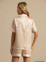 [Champagne] SilkSilky-NL Short Sleeve Lapel Collar Dames Pyjama Set 002