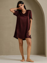 [Bruin] SilkSilky-NL Half Sleeve V Neck Nachthemd 006