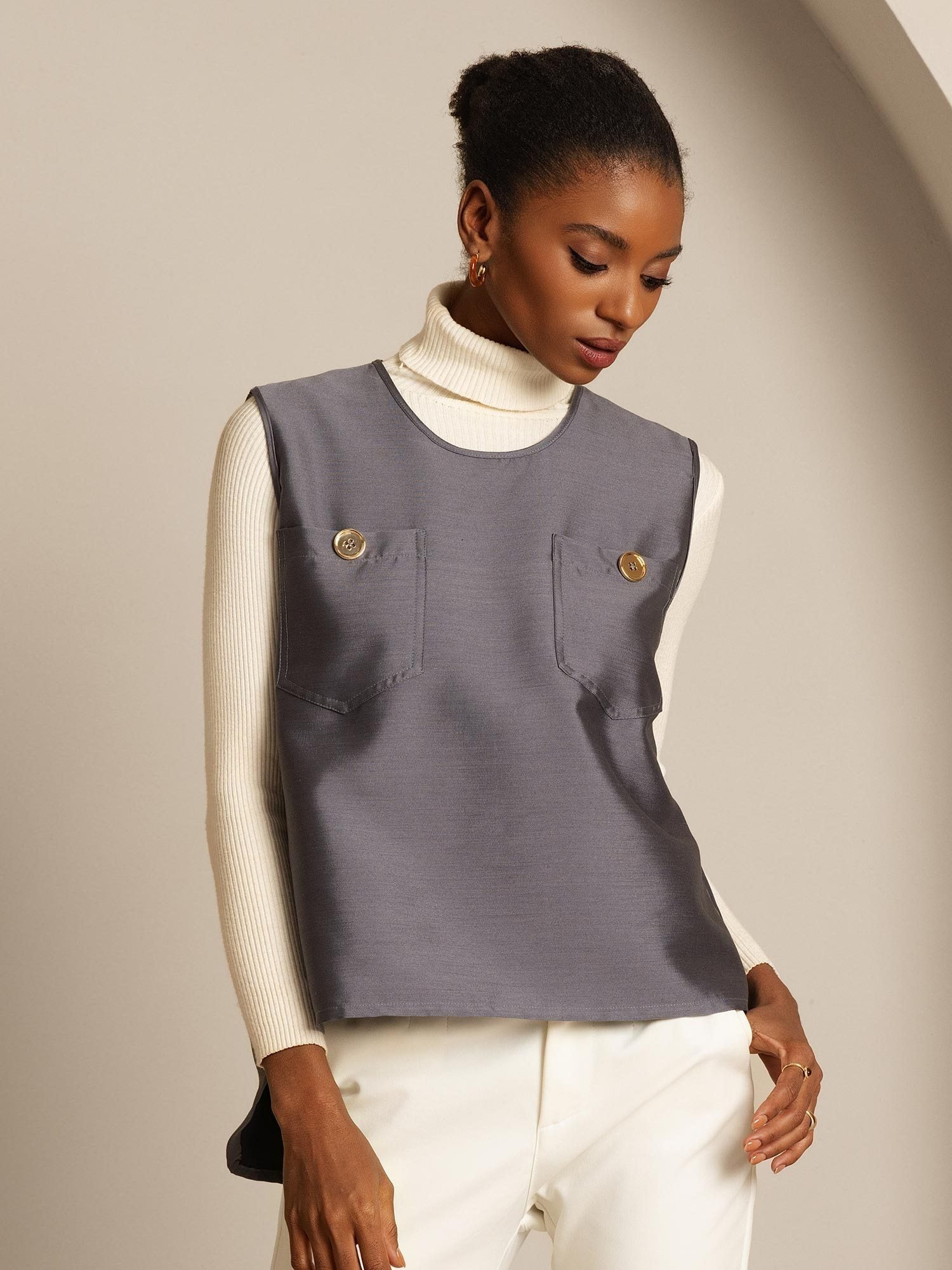 [Grijs] SilkSilky-NL 32Momme Silk-Wool Blend Womens Vest 006,