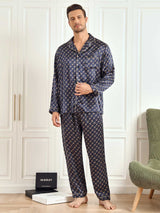 [Marine Ketting] SilkSilky-NL 19Momme Lange Mouw Heren Pyjama Set 010