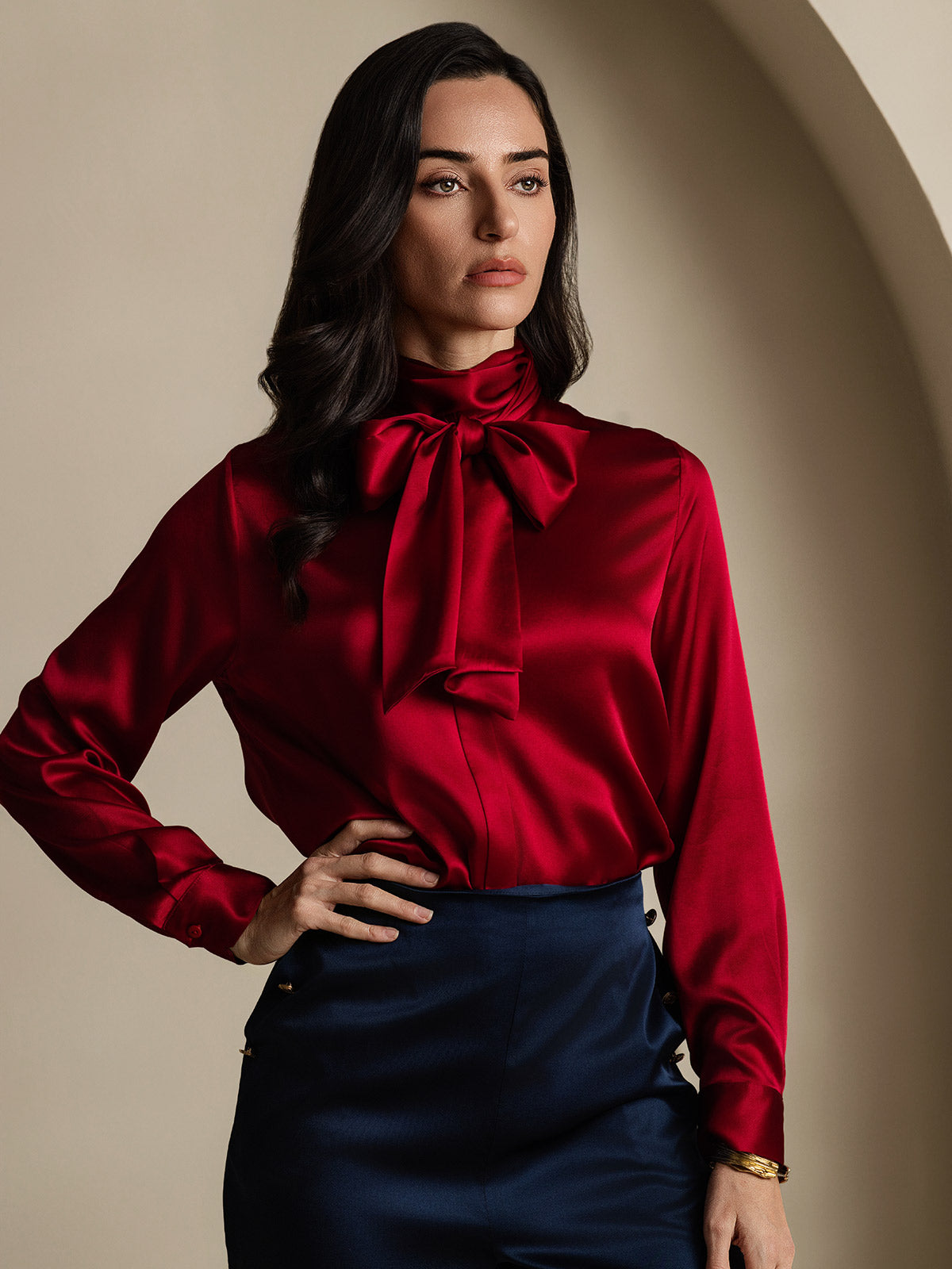 [Wijn] SilkSilky-NL 19Momme Zijde Womens Shirt 003