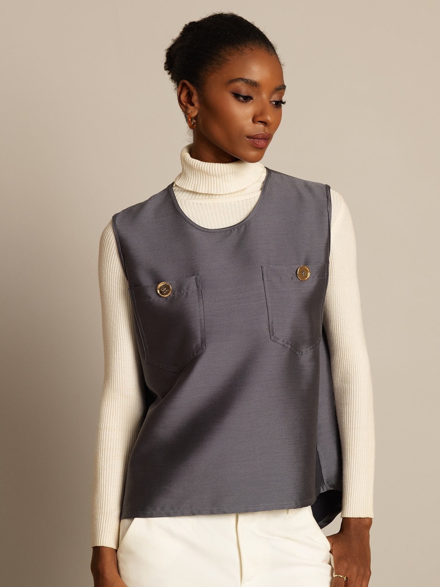 [Grijs] SilkSilky-NL 32Momme Silk-Wool Blend Womens Vest 004,