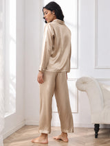 [Champagnegoud] SilkSilky-NL Long Sleeve Lapel Collar Dames Pyjama Set 003