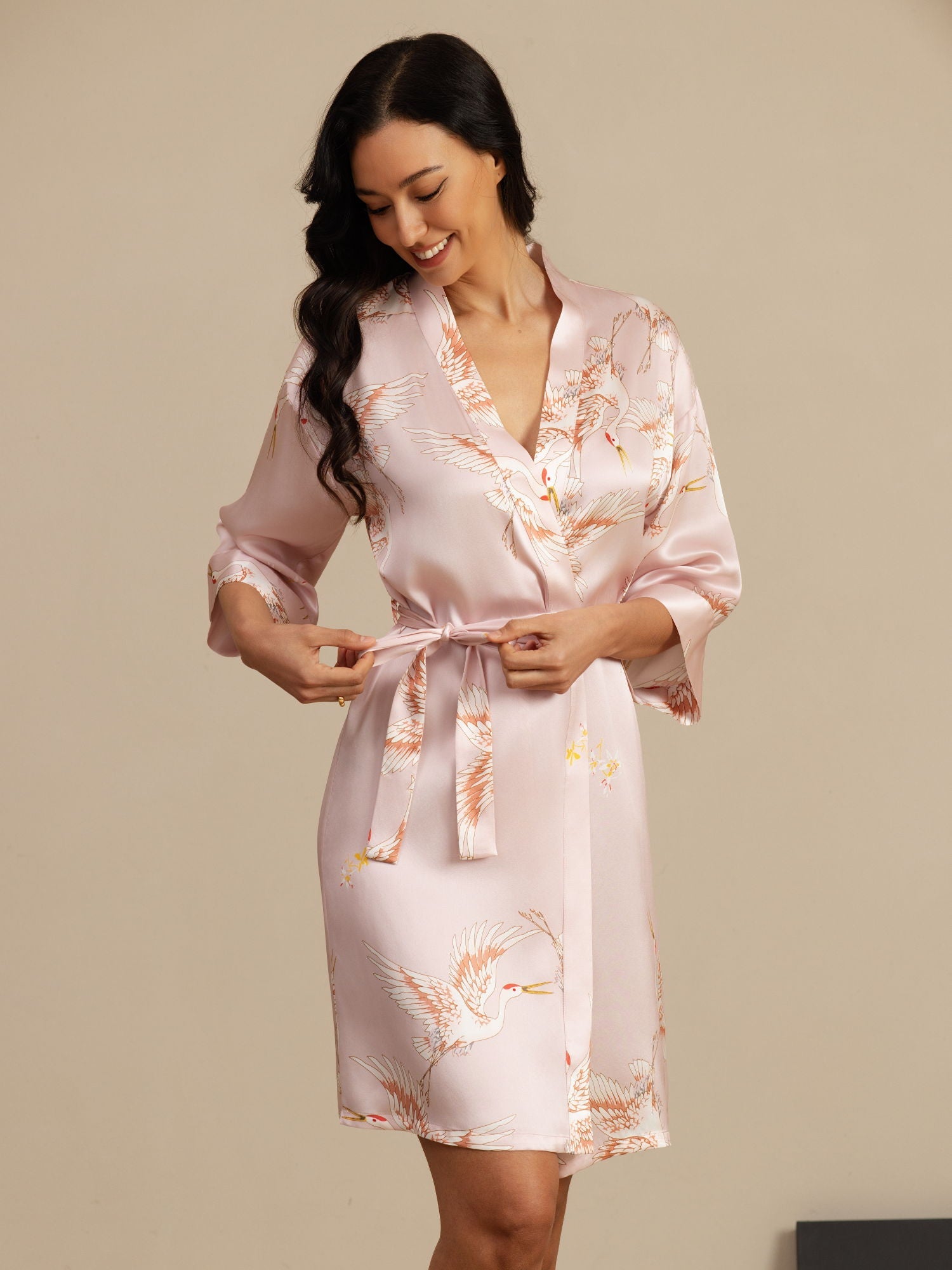 [Roze] SilkSilky-NL 19Momme 3/4 Mouw Dames Kamerjas 003