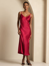 [Wijn] SilkSilky-NL Spaghetti Strap V Neck Jurk 001
