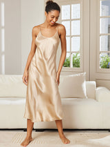 [Champagne] SilkSilky-NL Spaghetti Strap V Neck Nachthemd 003