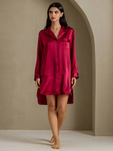 [Wijn] SilkSilky-NL Long Sleeve Lapel Collar Slaap Hemd 007