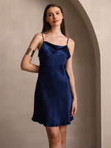 [Donkerblauw] SilkSilky-NL Spaghetti Strap Cowl Neck Jurk 005