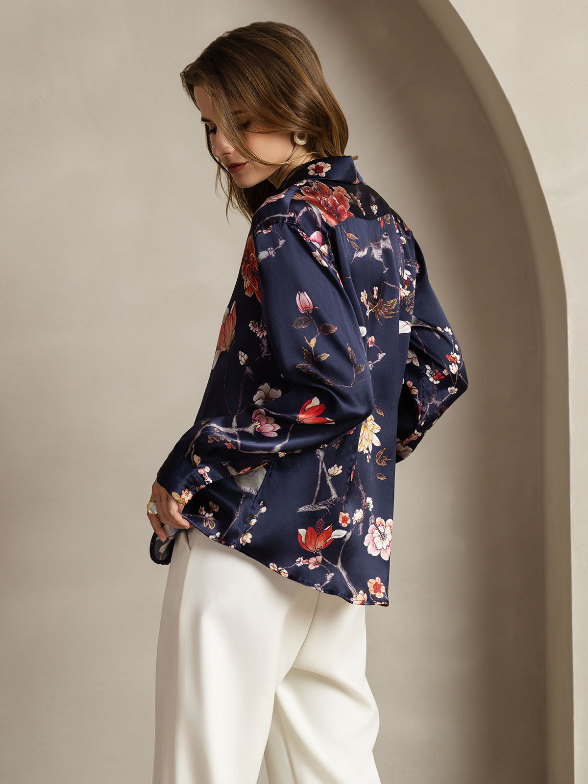 [Marine Bloemen] SilkSilky-NL Zijde Kraag Dames Blouse 002