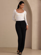 [Wit] SilkSilky-NL Long Sleeve U-hals Dames T-Shirt 006