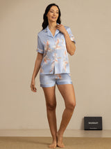 [Lichtblauw] SilkSilky-NL 19Momme Korte Mouw Notchkraag Dames Pyjama Set 006