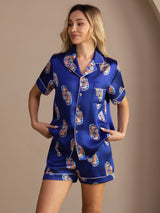 [Marine Zeepaardje] SilkSilky-NL Short Sleeve Lapel Collar Dames Pyjama Set 004