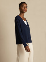 [Donkerblauw] SilkSilky-NL Long Sleeve Dames Cardigan 006