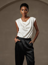 [Wit] SilkSilky-NL Cap Sleeve Cowl Neck Dames T-Shirt 003