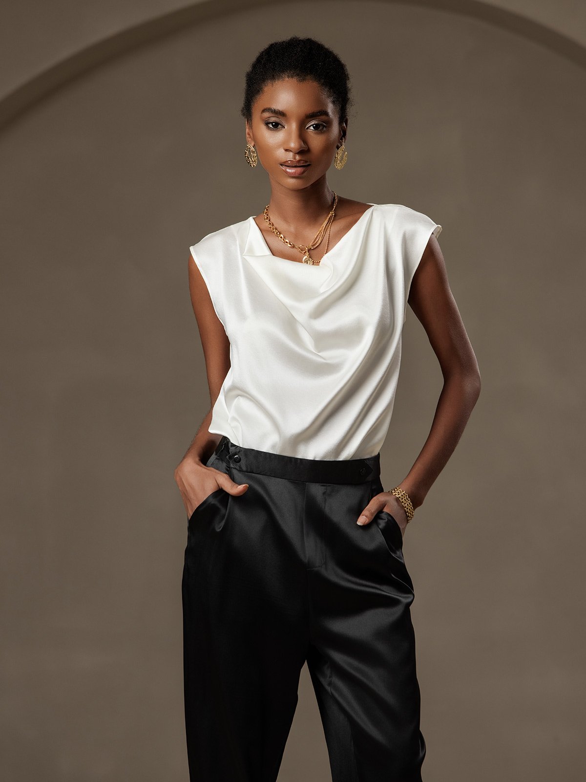 [Wit] SilkSilky-NL 19Momme Zijde Mouwloos Womens T-Shirt 003