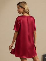 [Donkerrood] SilkSilky-NL Half Sleeve V Neck Nachthemd 002