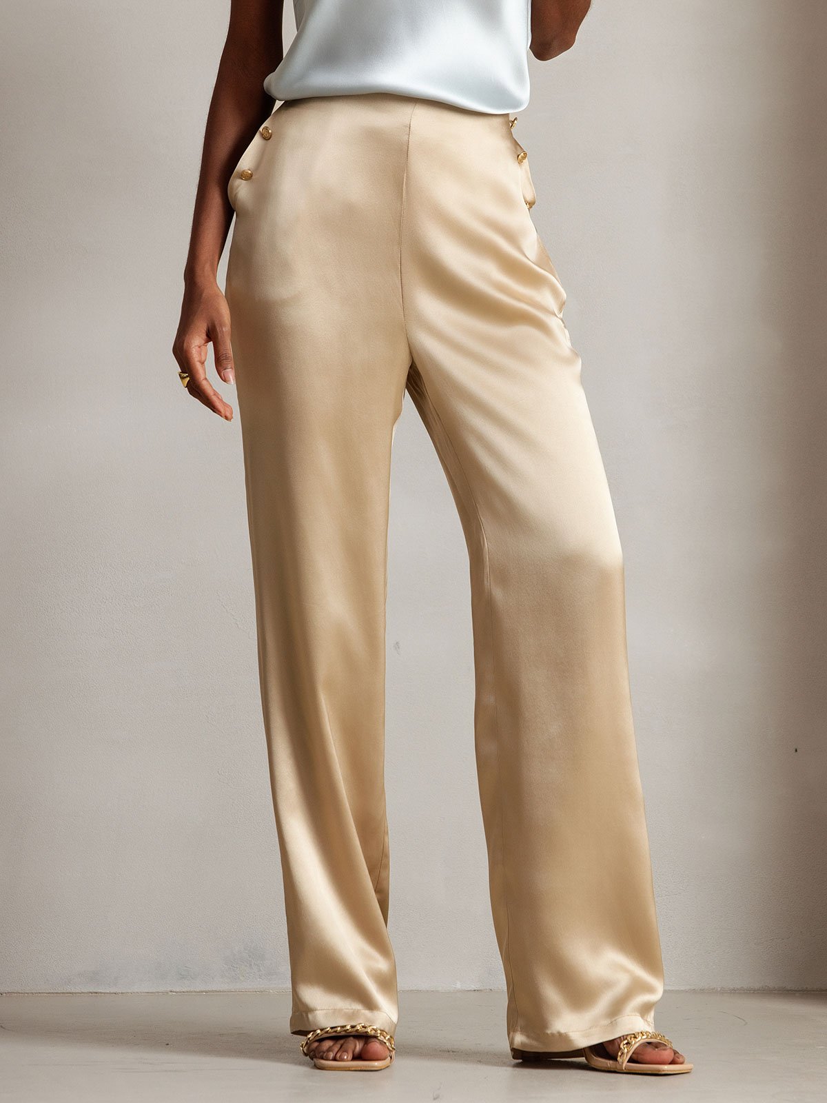 [Champagne] SilkSilky-NL 19Momme Zijde Womens Pants 009