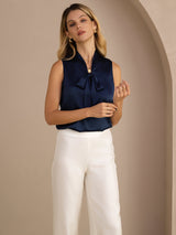 [Donkerblauw] SilkSilky-NL Sleeveless Tie Neck Cami-Top 006