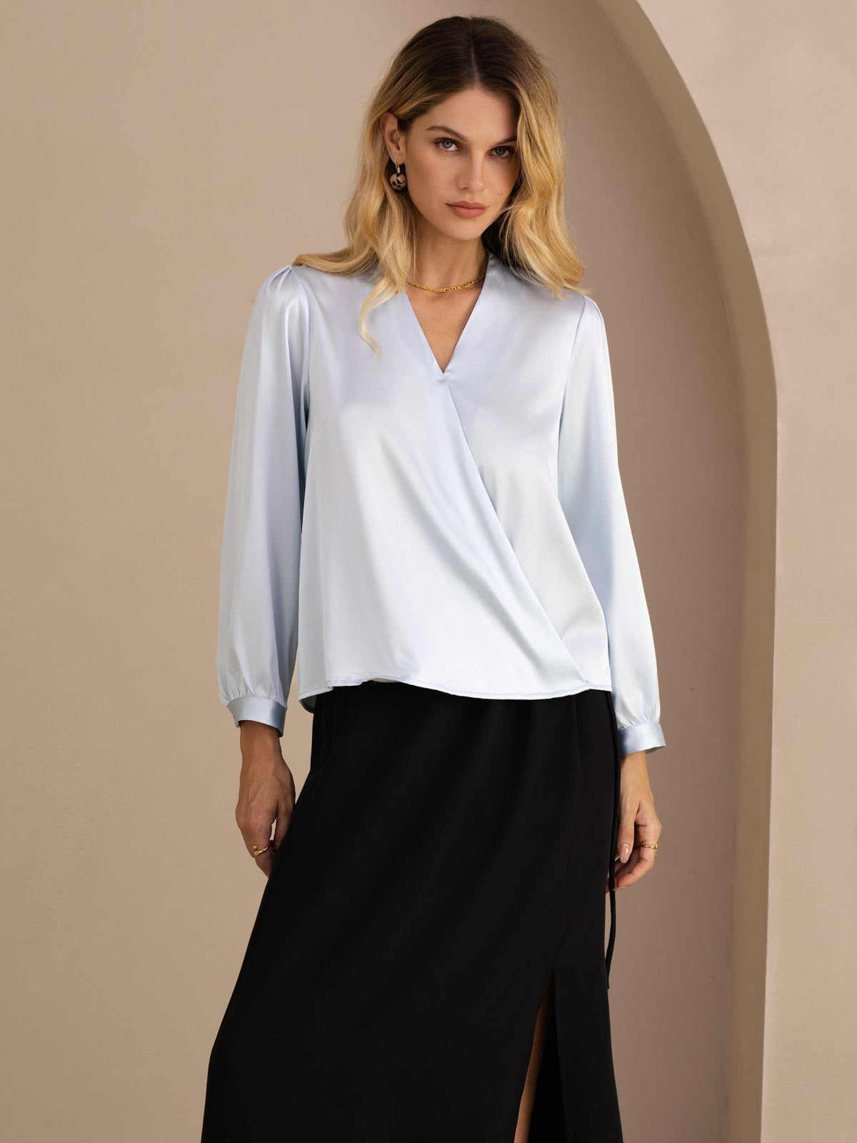 [Lichtblauw] SilkSilky-NL Long Sleeve Blouse 001