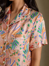 [Roze Fauna] SilkSilky-NL Short Sleeve Notch Collar Dames Pyjama Set 006