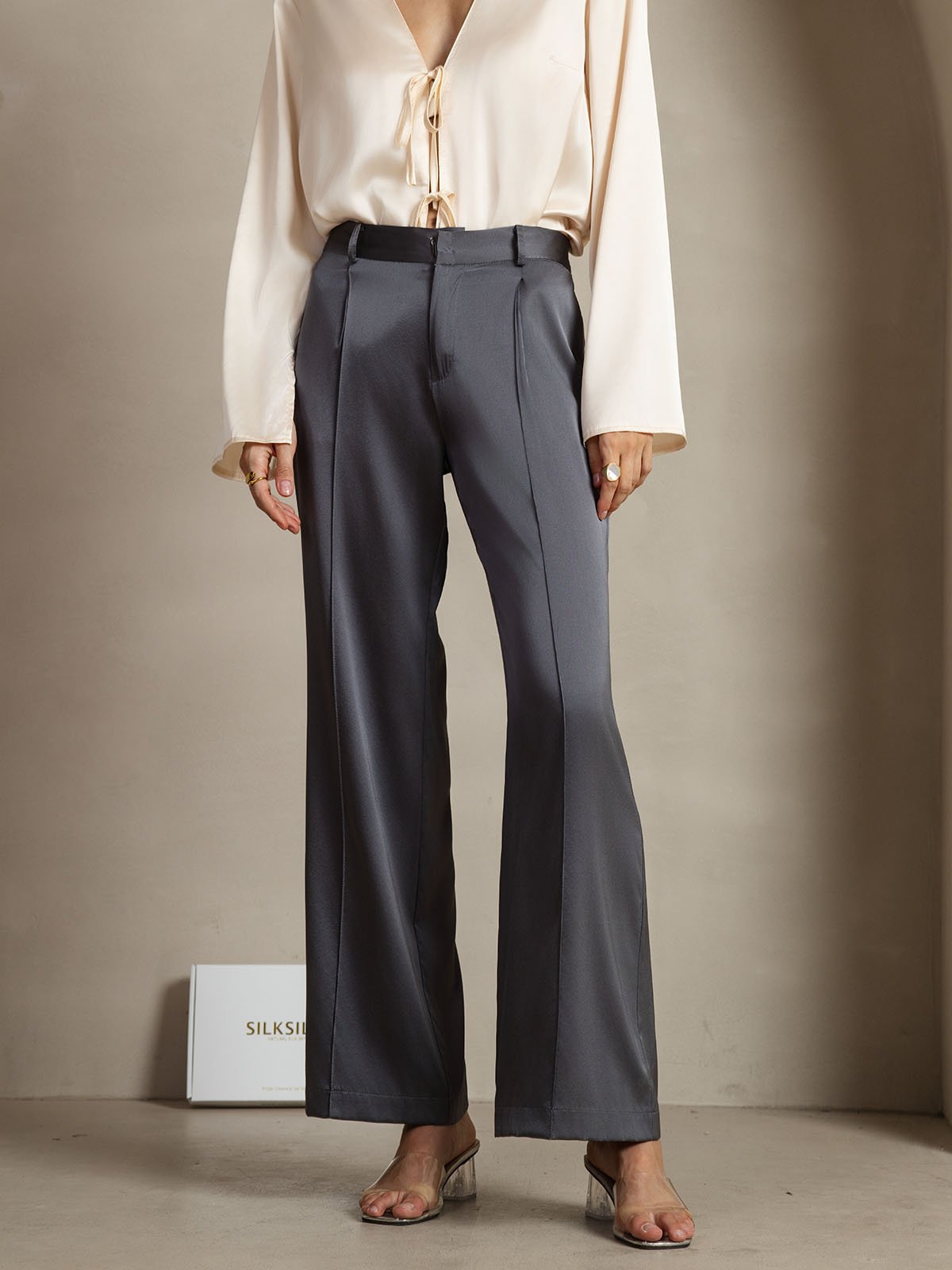 [Donkergrijs] SilkSilky-NL 19Momme Zijde Womens Pants 001