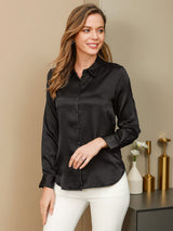 [Zwart] SilkSilky-NL Long Sleeve Lapel Collar Dames Blouse 001