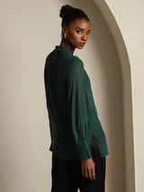 [Donkergroen] SilkSilky-NL Zijde Womens Shirt 006