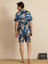 [Navy Draak] SilkSilky-NL Short Sleeve Notch Collar Heren Pyjama Set 004
