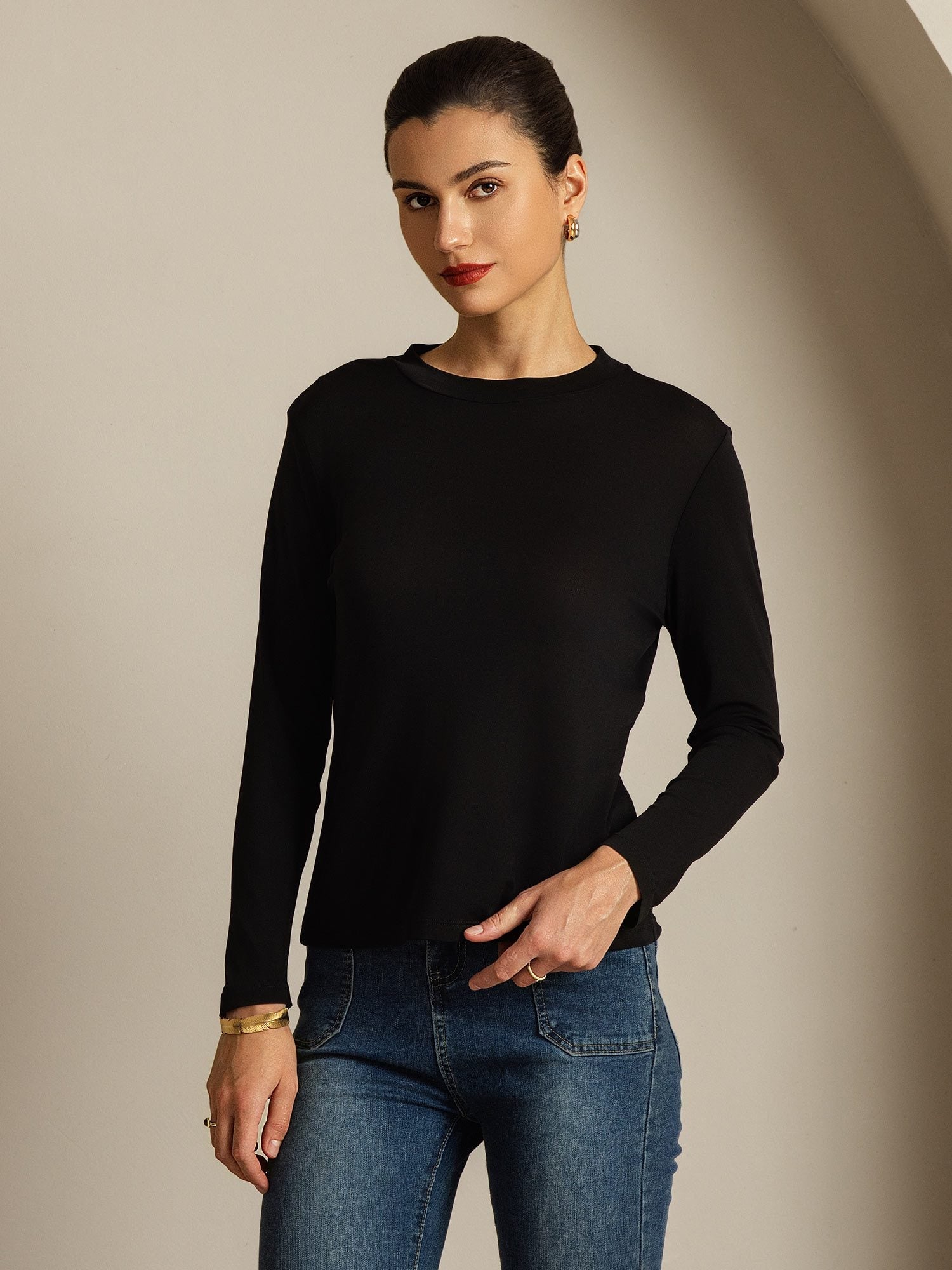 [Zwart] SilkSilky-NL Zijde Womens T-Shirt 001