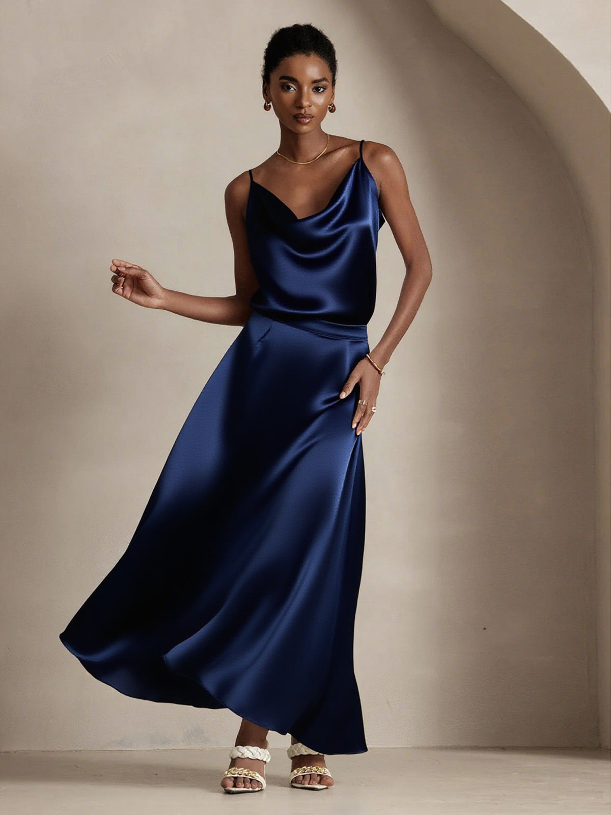 [Donkerblauw] SilkSilky-NL 19Momme Zijde Skirt 001