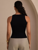 [Zwart] SilkSilky-NL Sleeveless Deep V Neck Cami-Top 002