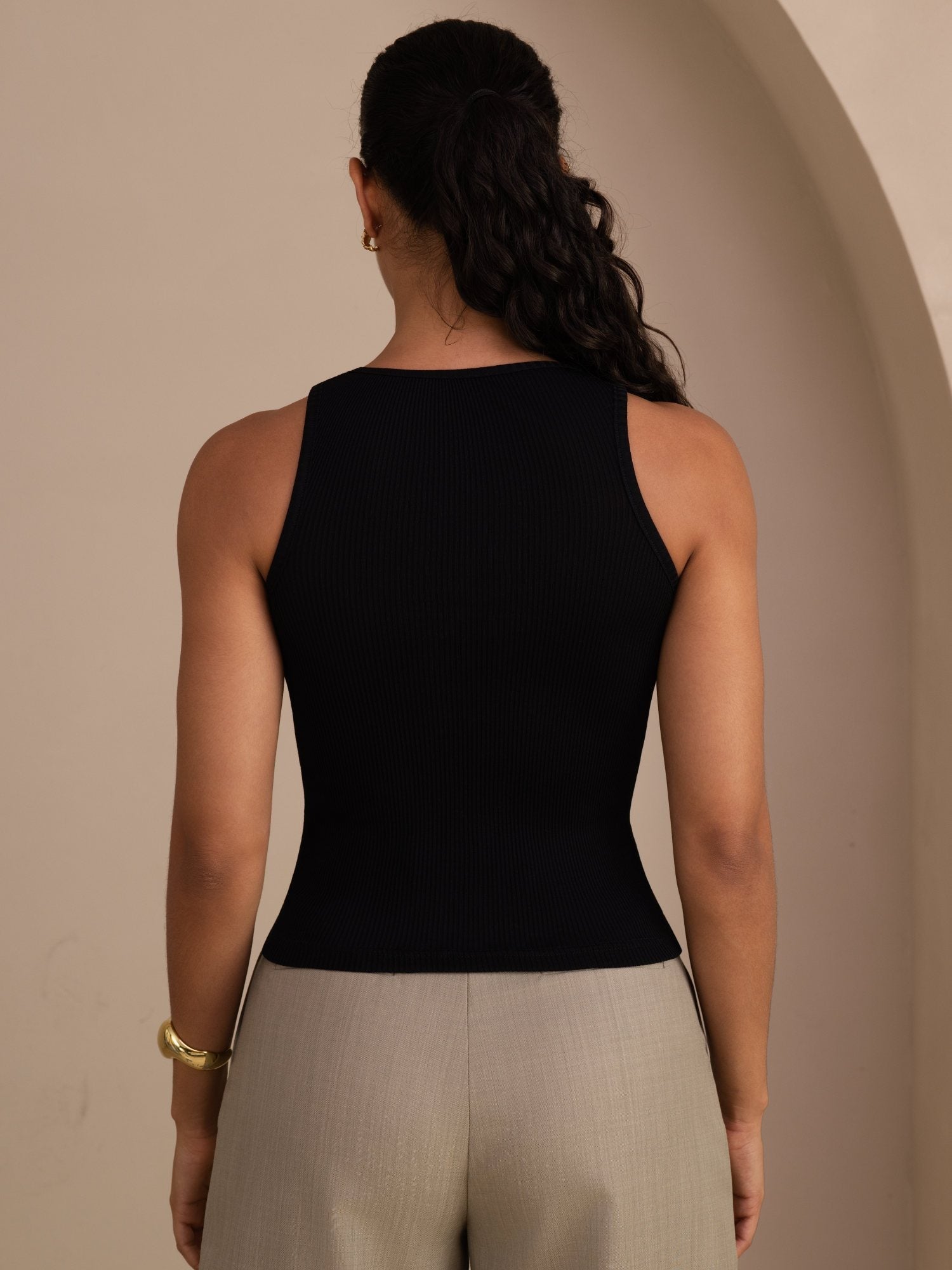 [Zwart] SilkSilky-NL Sleeveless Deep V Neck Cami-Top 002