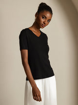 [Zwart] SilkSilky-NL Short Sleeve V Neck Dames T-Shirt 003