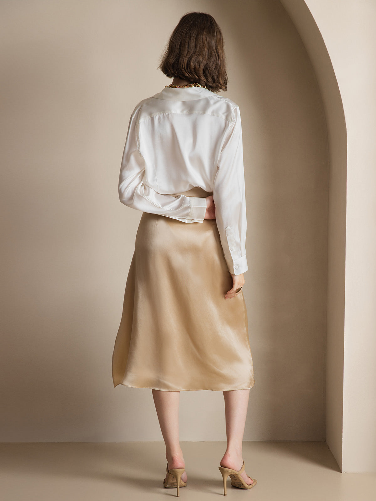 [Wit] SilkSilky-NL 19Momme Lange Mouw Reverskraag Dames Blouse 002