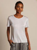 [Zilver] SilkSilky-NL Korte Mouw Ronde Hals Dames T-Shirt 005