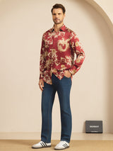[Wijnrode Draak] SilkSilky-NL Long Sleeve Lapel Collar Heren Shirt 008