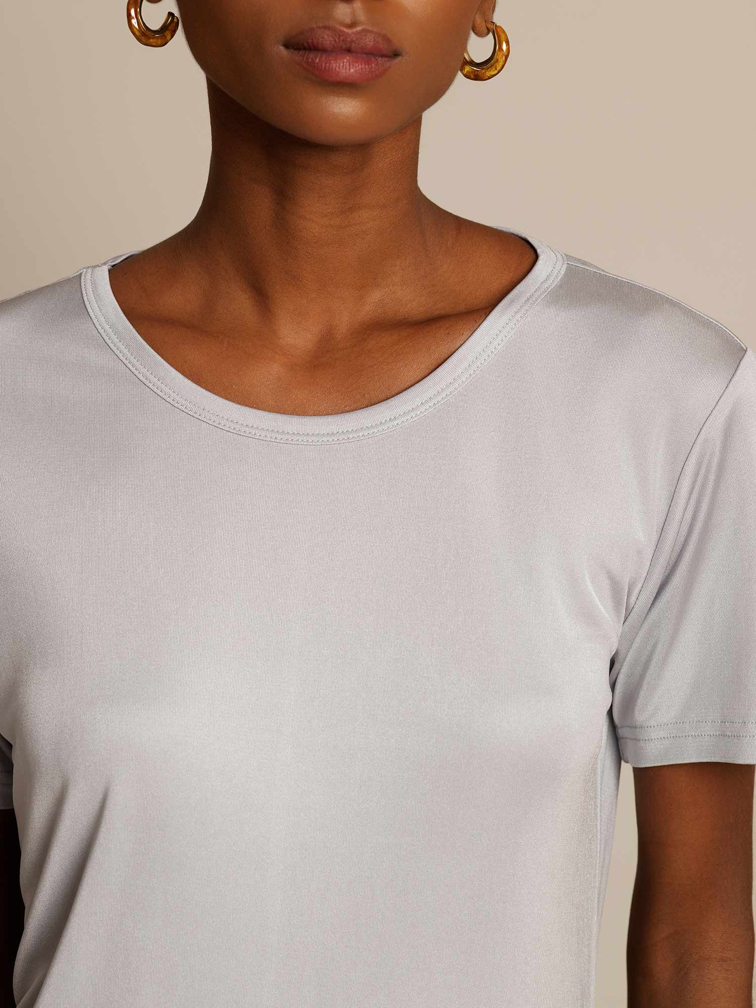 [Zilver] SilkSilky-NL Zijde Gebreid Ronde Hals Dames T-Shirt 004,