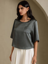 [Donkergrijs] SilkSilky-NL Half Sleeve Dames T-Shirt 005