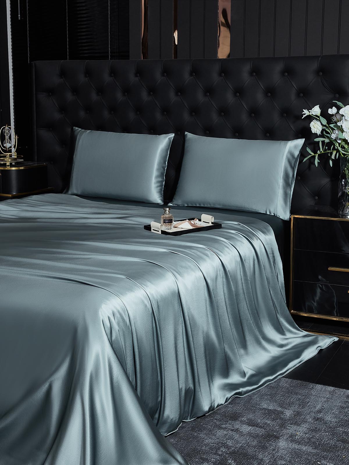 [Grijsachtig Blauw] SilkSilky-NL 19Momme Bedding Set 003