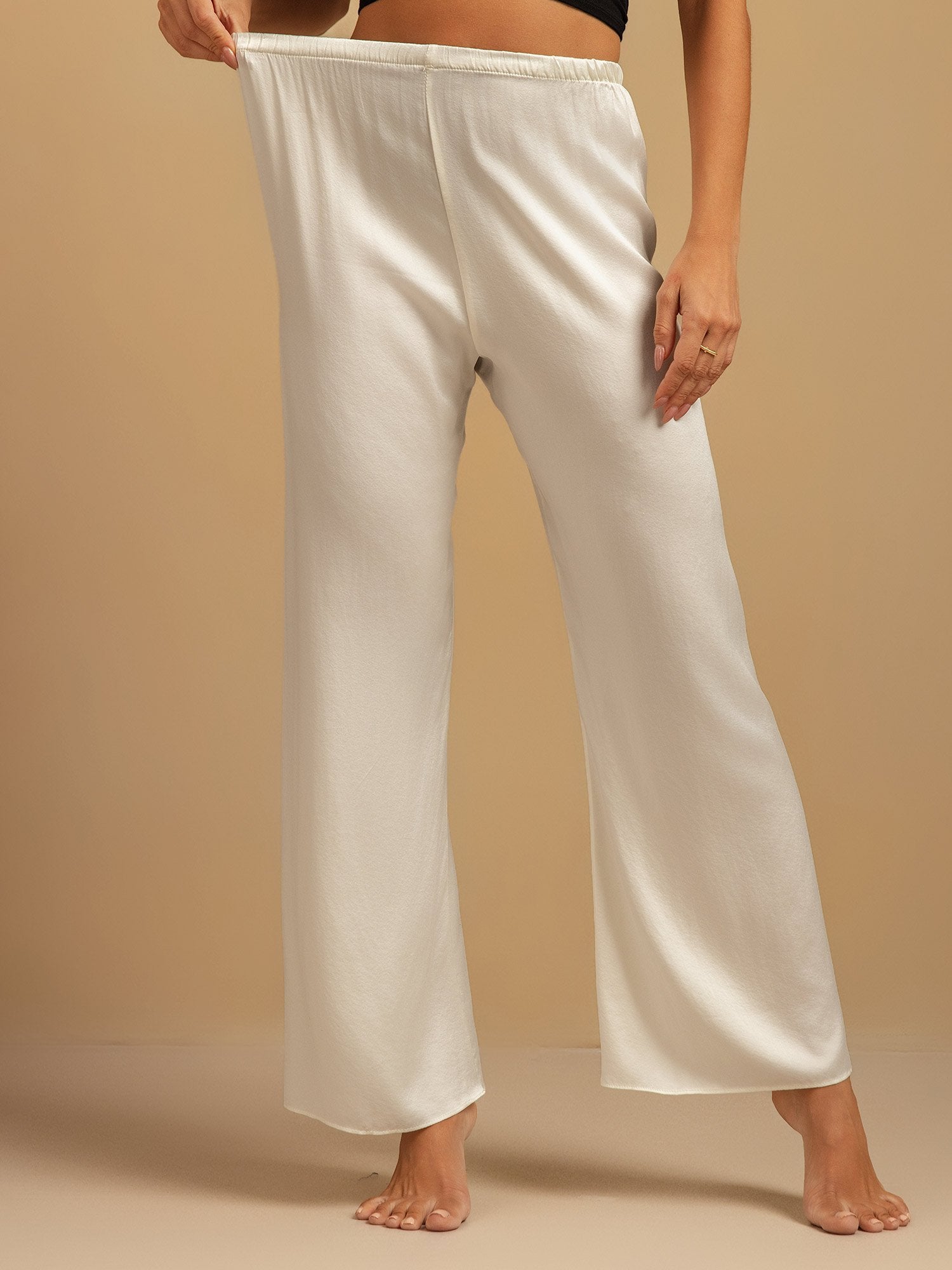 [Wit] SilkSilky-NL 19Momme Zijde Womens Sleep Bottoms 003,