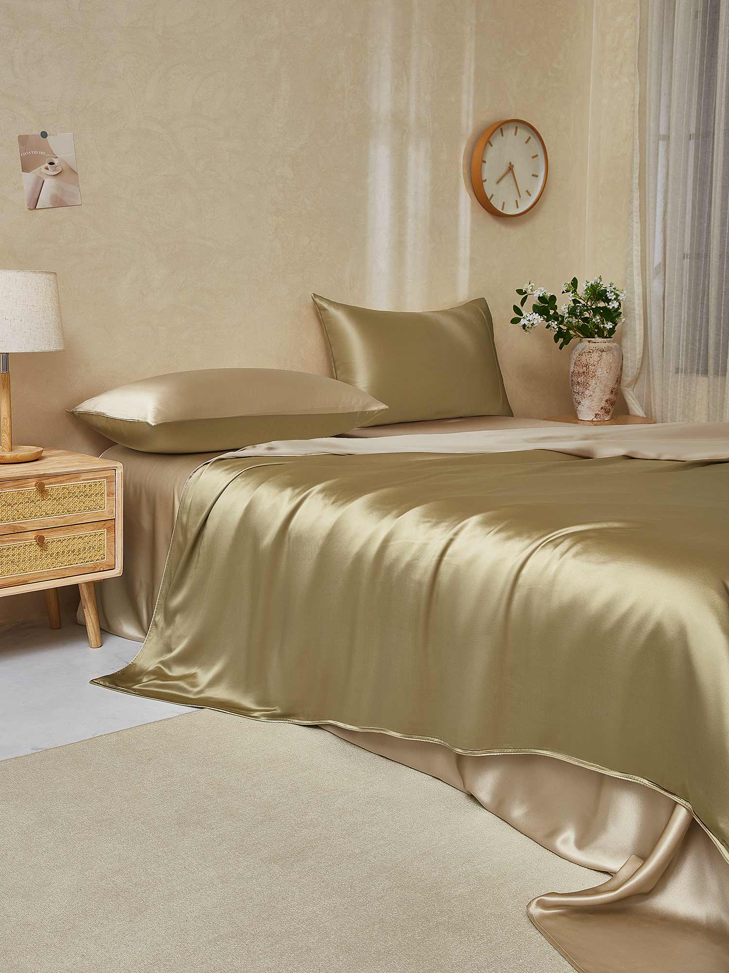 [Beige+Khaki] SilkSilky-NL 22Momme Bedding Set 003,