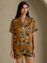 [Bruine Leeuw] SilkSilky-NL Short Sleeve Notch Collar Dames Pyjama Set 001