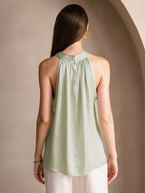 [Lichtgroene] SilkSilky-NL 19Momme Mouwloos Halter Dames T-Shirt 002