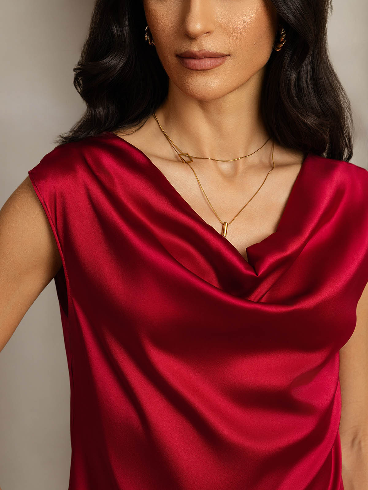 [Wijn] SilkSilky-NL 19Momme Zijde Mouwloos Womens T-Shirt 005