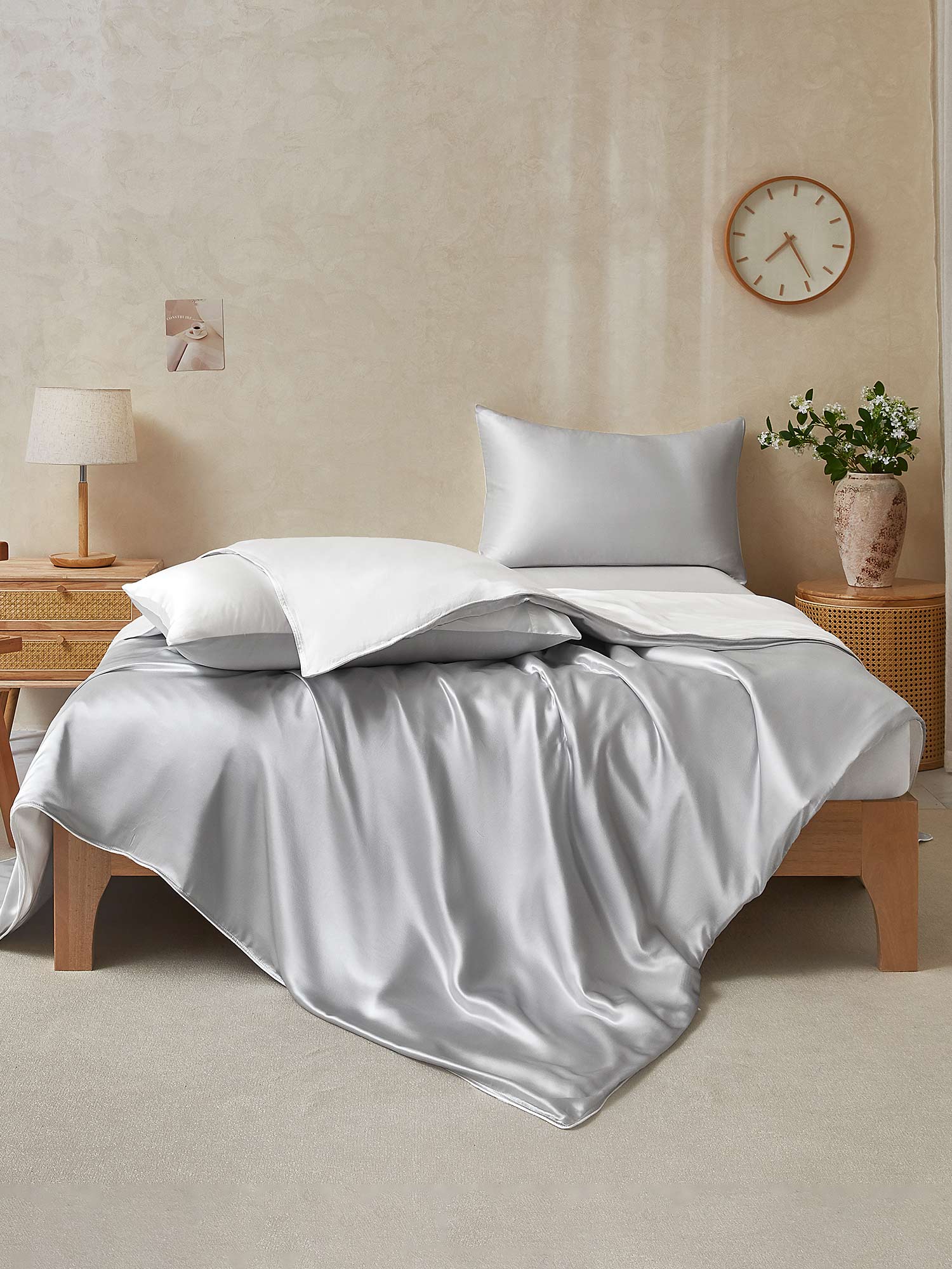 [Lichtgrijs+Wit] SilkSilky-NL 19Momme Bedding Set 002,