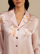 [Roze] SilkSilky-NL 19Momme Lange Mouw Notchkraag Slaap Hemd 005