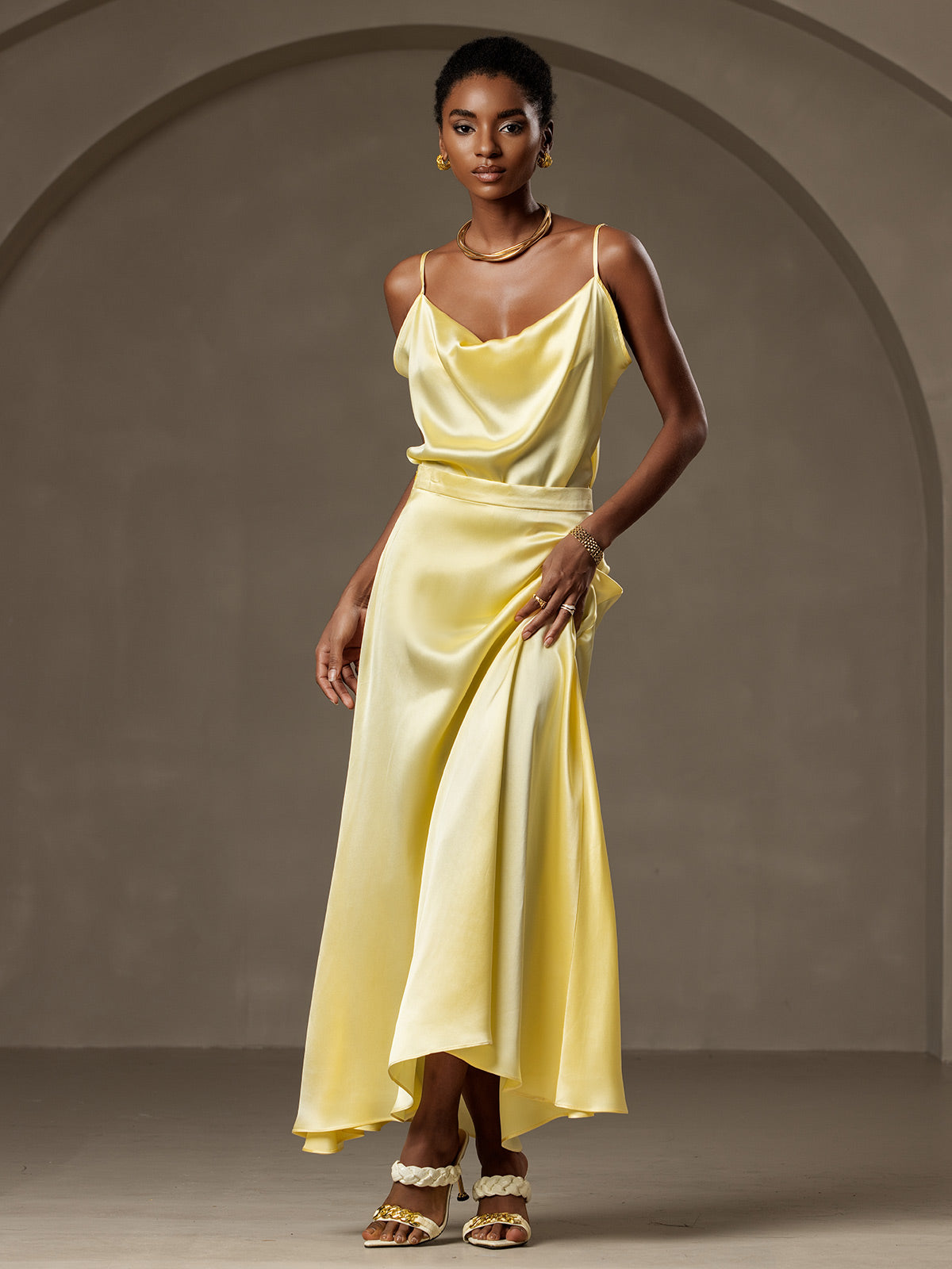 [Lichtgeel] SilkSilky-NL 19Momme Zijde Skirt 005