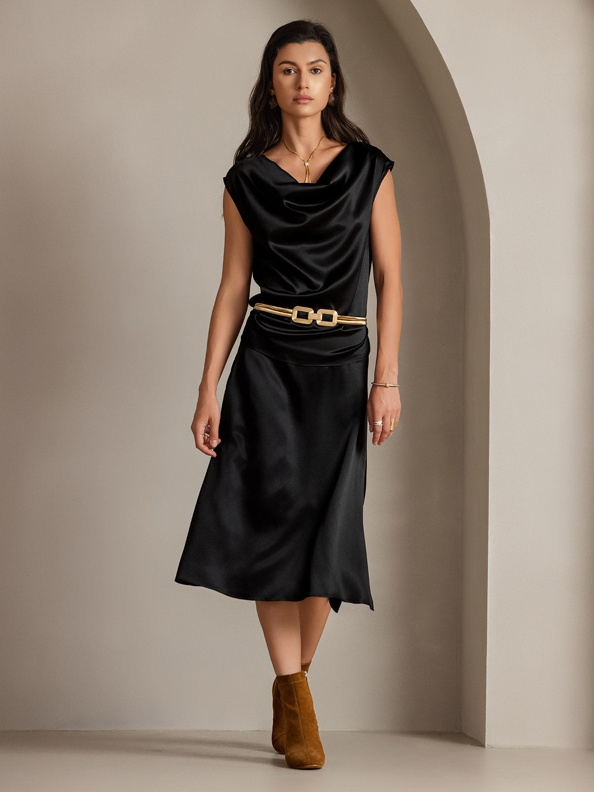 [Zwart] SilkSilky-NL 19Momme Zijde Skirt 006