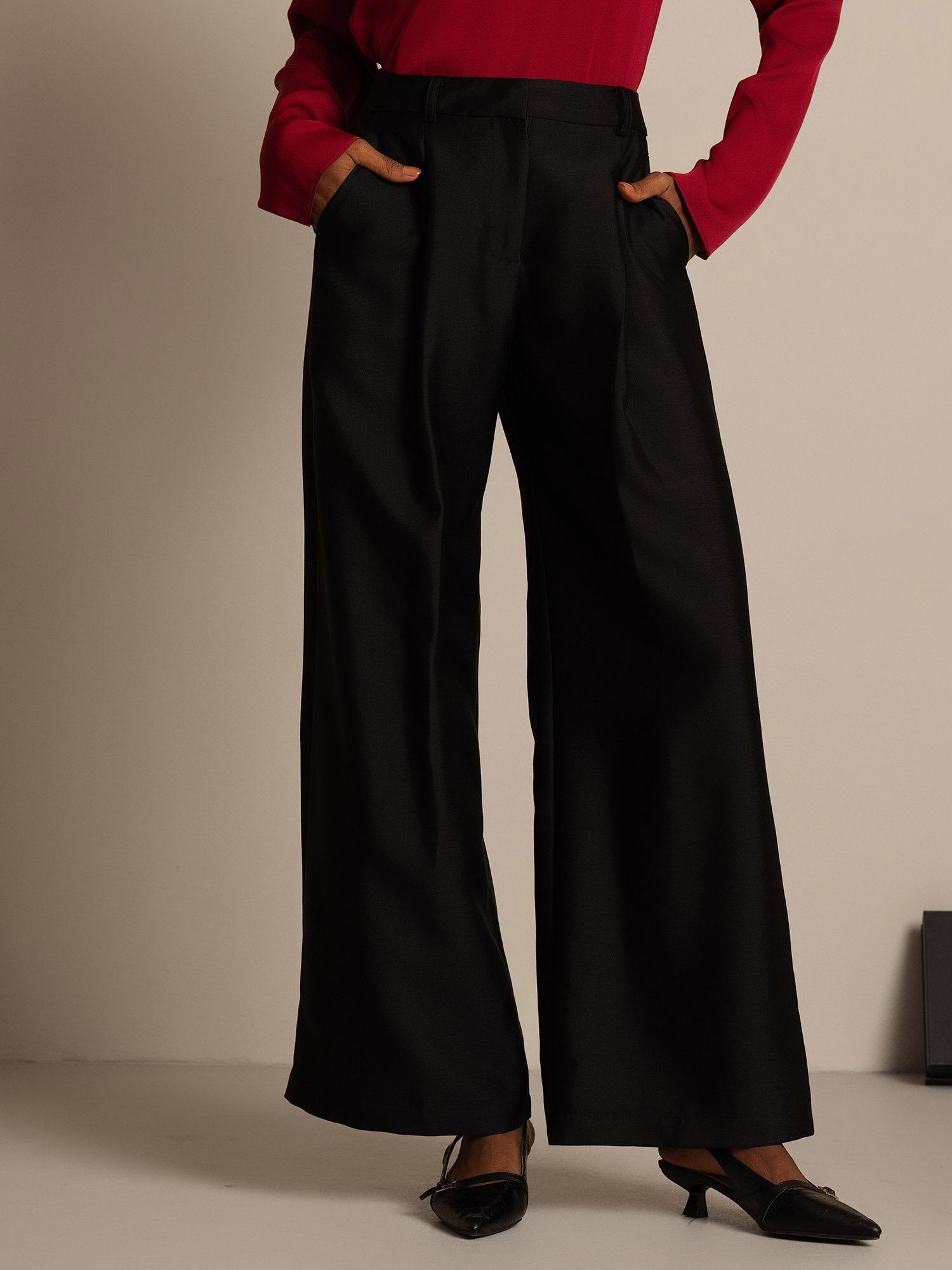 [Zwart] SilkSilky-NL 32Momme Silk-Wool Blend Womens Pants 003,