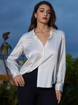 [Wit] SilkSilky-NL Long Sleeve Lapel Collar Dames Blouse 001